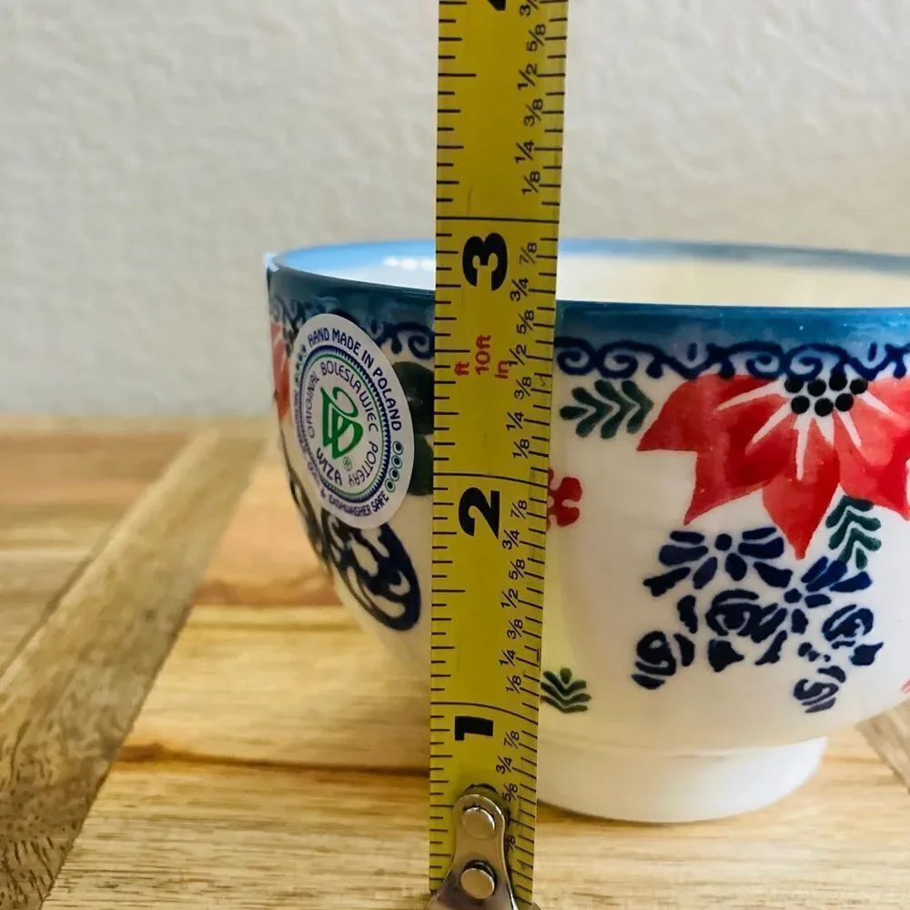 Boleslawiec Polish Pottery Christmas Poinsettia Serving Bowl Dish